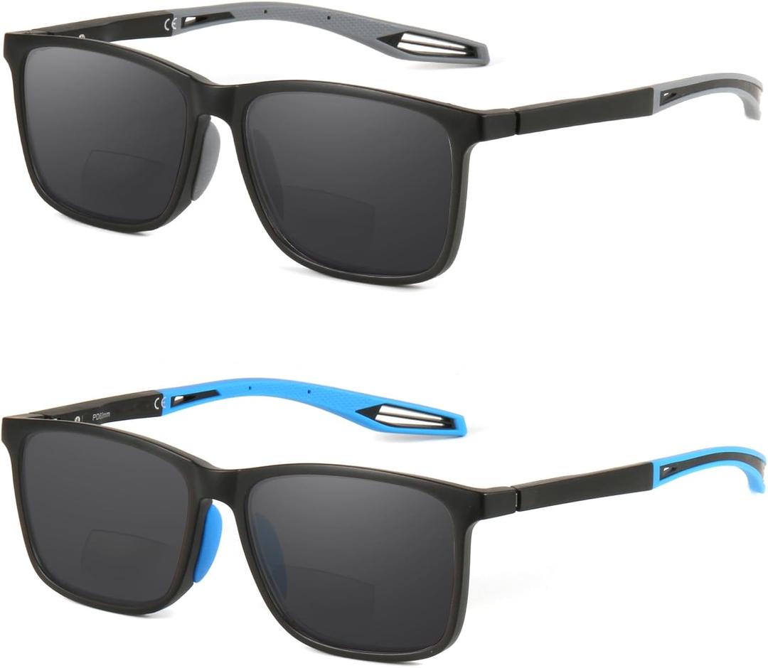 Missfive Premium Bifocal Reading Sunglasses Men Lightweight Sun Readers, UV Protection, TR90 Frame with Metal Spring Hinge Sports/Driving Glasses,1.5x