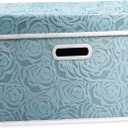 PRANDOM Larger Collapsible Storage Cube with Lid [1-Pack] Fabric Decorative Storage Bins Box Organizer Container Basket with Cover Handles for Bedroom Closet Living Room 17.7x11.8x11.8 Inch (Blue)
