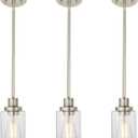 MELUCEE 3 Pack Kitchen Island Pendant Lighting Adjustable Hanging Ceiling Lamp Brushed Nickel Finish with Clear Glass Shade for Bar Dining Room Corridor Living Room Bedside