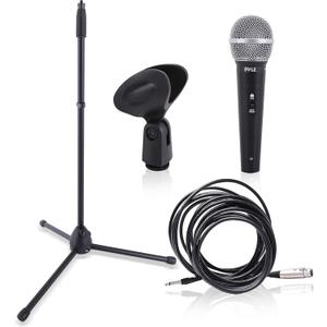 Pyle Professional Handheld Dynamic Microphone Kit - Unidirectional Vocal Wired Microphone w/Carry Bag, Metal Mic Stand, Holder/Clip & 16.4ft XLR Audio Cable to 1/4'' Audio Connection PDMIC88ST,Black