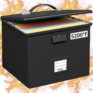 Fire Proof File Box for Documents - Portable Fireproof Document Organizer Box with Handle Waterproof Safe Locking Folder Storage with Lid (1 PC, Black)