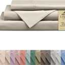 Linen Home 100% Cotton Percale Sheets King Size, Light Taupe, Deep Pocket, 4 Pieces Set - 1 Flat, 1 Deep Pocket Fitted Sheet and 2 Pillowcases, Crisp Cool and Strong Bed Linen