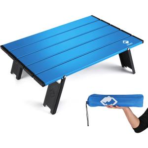 VILLEY Portable Mini Folding Beach Table, Ultralight Aluminum Side Table with Carry Bag for Camping, Picnics, and Outdoor Activities - Blue