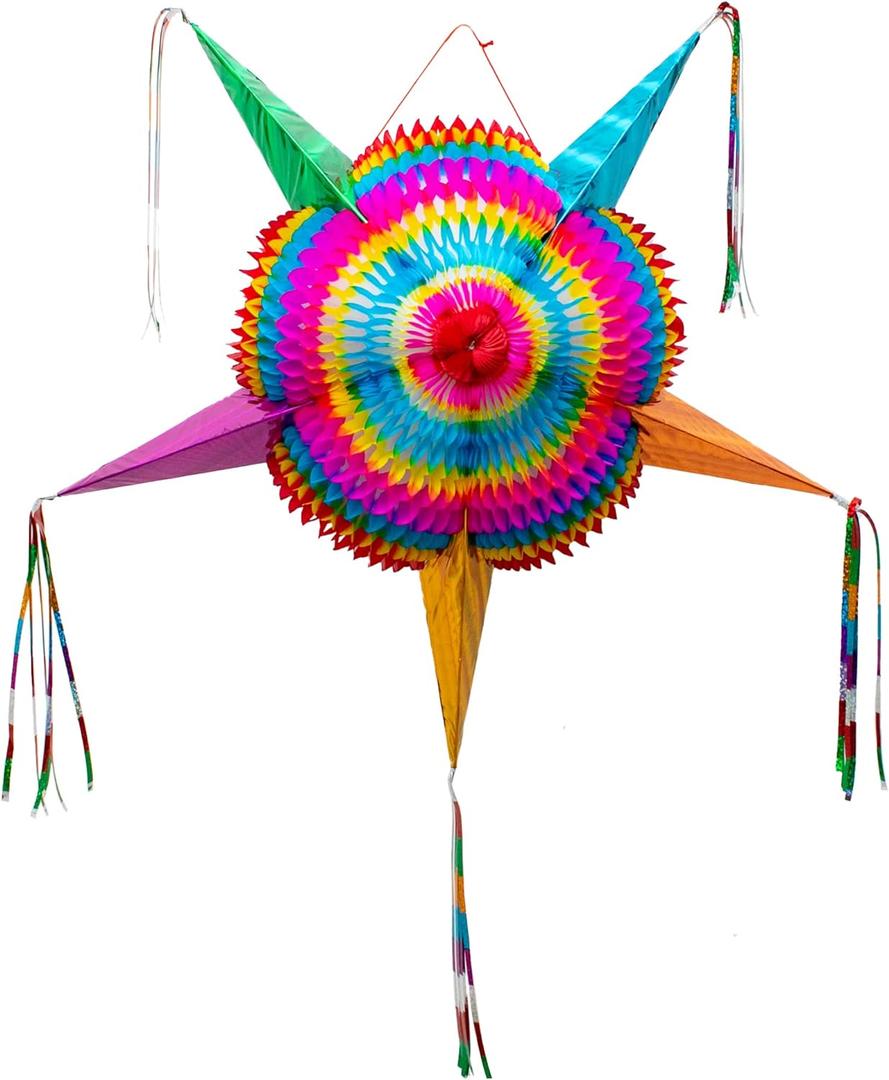 Mexican Piata (Large 32 inches) - Authentic Handmade Foldable Large Pinata for Birthday Party - Piatas para Cumpleaos - Fiesta Piniata - Mexican Star Pinata - Cinco de Mayo Pinatas