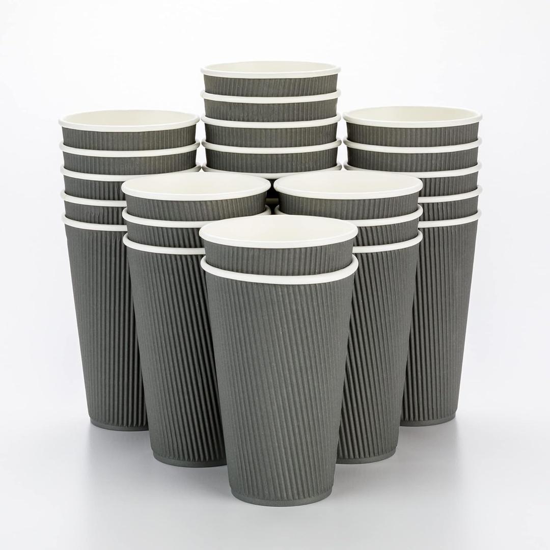 60 Pack 16 oz Disposable Coffee Cups No Lids, Gray Insulated Ripple Wall Paper Coffee Cups 16oz, Corrugated Beverage Paper Cups, To Go Cups for Hot Chocolate Tea Home Travel Office