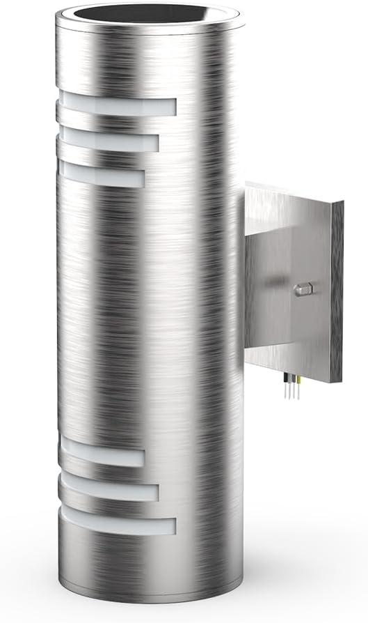 Sytmhoe Outdoor Wall Sconce,Up/Down Cylinder Exterior Lights,Stainless Steel LED Wall Light Outside Lighting,E26 Bulb Waterproof Wall Fixture (Brushed Nickel-1Pack)