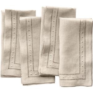 Linen Napkins Set of 4-100% Flax Linen Natural Dinner Napkins with Embroidered Dot 18 x 18 inch - Hemstitch Cloth Napkins Washable for Valentines Day, Winter and Spring Decor