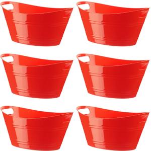 Patelai 6 Pcs Ice Buckets Bulk, Plastic Ice Buckets with Handles, Oval Storage Tub, Large Capacity Drink Tub for Party Bar Wine Beer Champagne Beverage Bottle Cooler(4.5 Liter,Red)