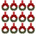 Retrowavy 12 Pcs Christmas Kitchen Cabinet Wreaths with Ribbon 3.94 Inch Mini Christmas Wreath Small Kitchen Xmas Decor for Window Door(Red,Classic Style)