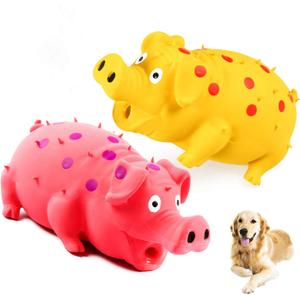 2-Pack Squeaky Pig Dog Toys - Durable Rubber Chew Toys with Oinking & Grunting Sounds for Small, Medium & Large Dogs - Interactive Latex Puppy Toy Set (Pink, Yellow)
