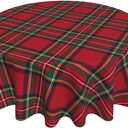 Checkered Christmas Tablecloth Round 60 Inch,Red Green Retro Plaid Table Cloth,Stain Resistance Polyester Winter Xmas Holiday Table Covers for Kitchen Dining,Small Tablecloth for Parties Picnic