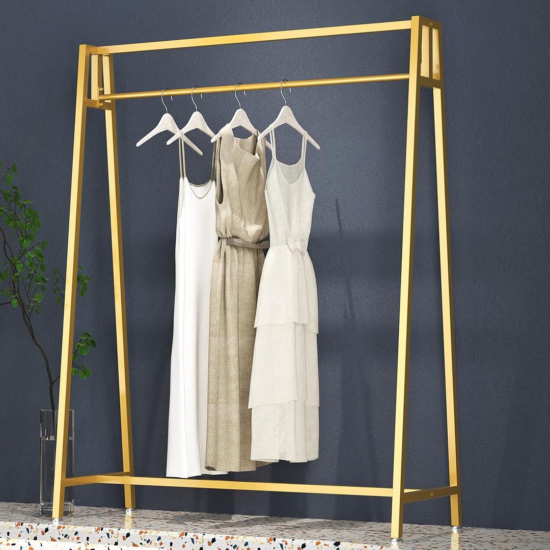 HOMEKAYT Gold Clothing Racks for Hanging Clothes,Modern Metal Heavy Duty Garment Rack,Portable Retail Display Rack Iron Clothing Racks 47''L-Gold