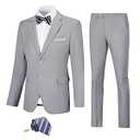 Men's Suit Slim Fit 2 Piece Grey Suits for Men Solid Jacket Pants with Tie Prom Wedding Homecoming Tuxedo Set, Medium