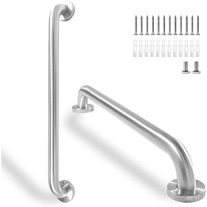Shower Grab Bar, 2 Pack 24 Inch Brushed Nickel Bathroom Safety Bar, 1.25" Diameter 304 Stainless Steel Grab Bars for Bathtubs and Showers, Handicap Shower Grab Bar for Seniors Elderly