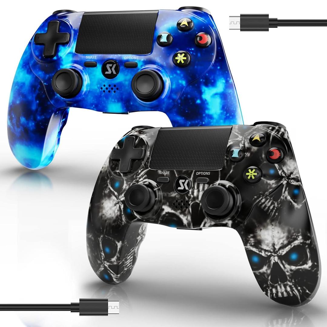 2 Pack Wireless Controller for PS4, Controller for Sony PlayStation 4, Double Shock 6-Axis Motion Sensor, Sensitive Touch Pad, Built-in Speaker & 3.5mm Headset Jack, Compatible with PS4/Pro/Slim (Blue & Black)