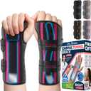 DR. BRACE Adjustable Wrist Brace Night Support for Carpal Tunnel, Doctor Developed, Upgraded with Double Splint & Therapeutic Cushion,Hand Brace for Pain Relief,Injuries,Sprains (L/XL Right Hand, Black-Pink)