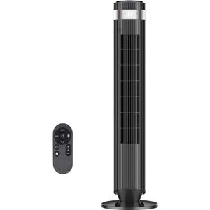 Tower Fan for Bedroom, 28dB Quiet Bladeless Oscillating Standing Fan with Remote, 5 Speeds & 4 Modes, 12H Timer, LED Display, 22.3ft/s High Velocity Cooling Floor Fan for Home, Office (Black), 9.84"D x 9.84"W x 35.43"H