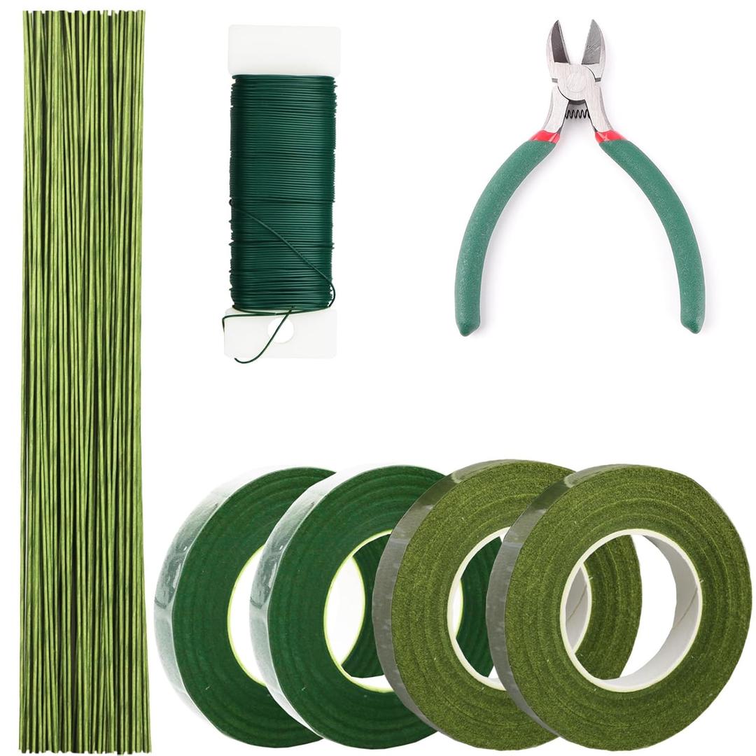 Floral Tape and Flower Stems Arrangement Tools Kit, 1pcs Gardening Cutter, 18 Gauge Stem Wire and 22 Gauge Paddle Wire for Bouquet Stem Wrapping and Floral Crafts
