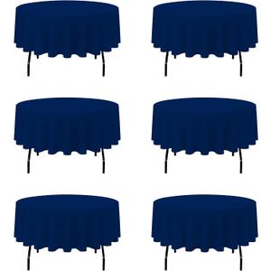 BRILLMAX 6 Pack Navy Blue Round Tablecloths 70 Inch for 30-48 Tables - 150 GSM Polyester Fabric, Standard Drop, Water, Stain & Wrinkle Resistant Cloth Cover for Wedding Reception Banquet Dining