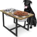 Elevated Dog Bowls for Large Dogs, Raised Dog Bowl Stand with Two X-Large Stainless Steel Bowls for Dogs, 3.5L Capacity, Rustic Brown