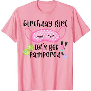 Birthday Girl Let's Get Pampered Girls Spa Day Nail Polish T-Shirt. M Size