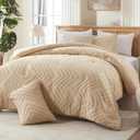 Queen Comforter Set, Beige Boho Tufted Comforters Queen Size, 3 Pieces Bed Comforter Set with 1 Comforter (90"x90") & 2 Pillow Shams(20"x26"), All Season Down Alternative Bedding Set