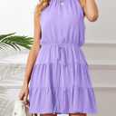 Summer Dress for Women Chiffon Blouses Skirt Spaghetti Sleeveless Tops Halter Ruffle Romper Sun Flowy Summer Outfits, Purple, M 