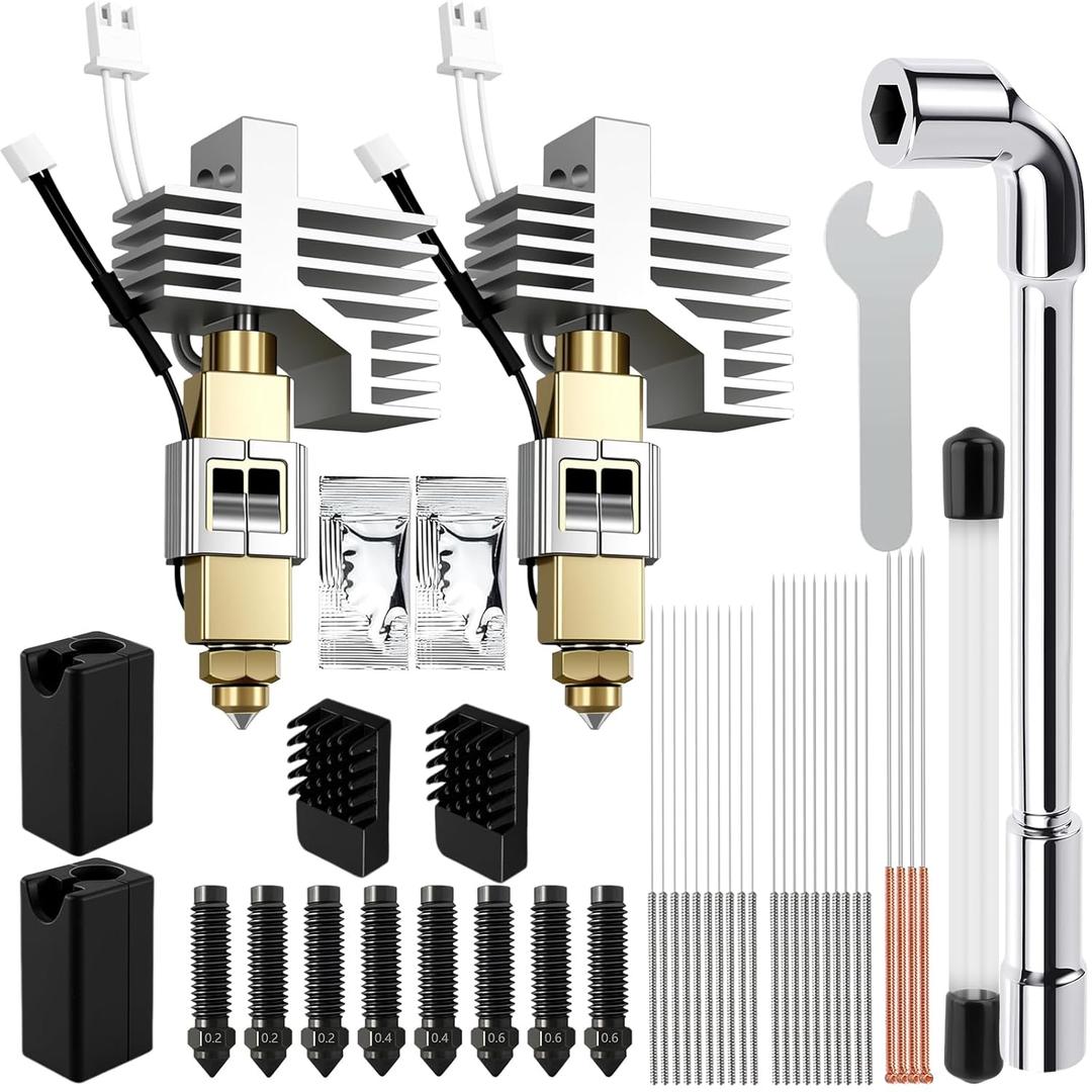 2Pack Hotend Kit for Elegoo Centauri Carbon, Upgrade 3D Printer Extruder Hot End with 0.2/0.4/0.6mm Hardened Steel Nozzle Replacement Print Head Heat Sink Hotend for Elegoo Centauri Carbon 3D Printer