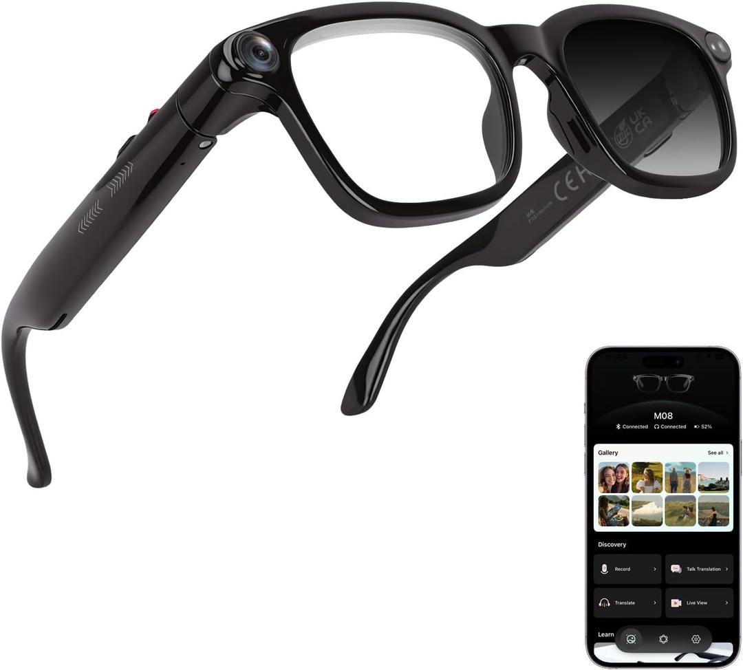 AI Smart Glasses with 8MP Camera, 1080P Video Recording and Photo, Bluetooth 5.4 Audio Calls & Music, AI Voice Assistan, AI Recording, Real Time Translation - for Life, Work and Vlog