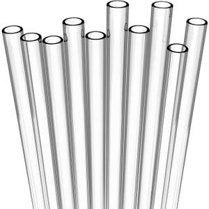10 Long Clear Straws - Hard Clear Plastic Reusable Drinking Straws + Sturdy Cleaning Brush - for Tumblers, Mason Jars, Milkshakes and Smoothies - Dishwasher Safe BPA Free (Medium Width / Long 9" / 10 count, Transparent)