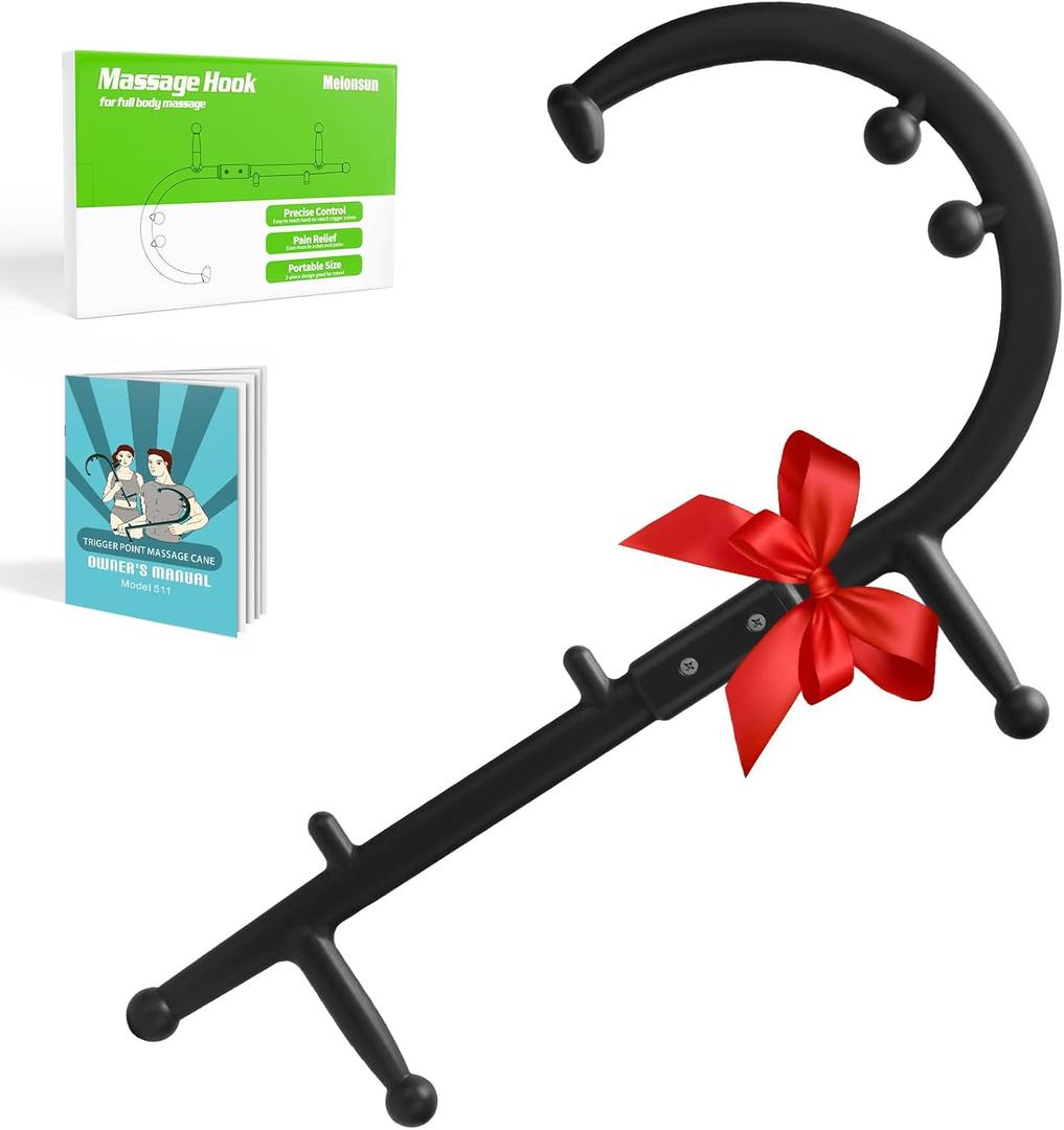Trigger Point Massage Cane - Ergonomic Therapy Cane Self-Massage Hook for Back, Neck, Shoulder - Full-Body Muscle Pain Relief - Lightweight, Portable & BPA-Free, Gift for Men & Women (Black)