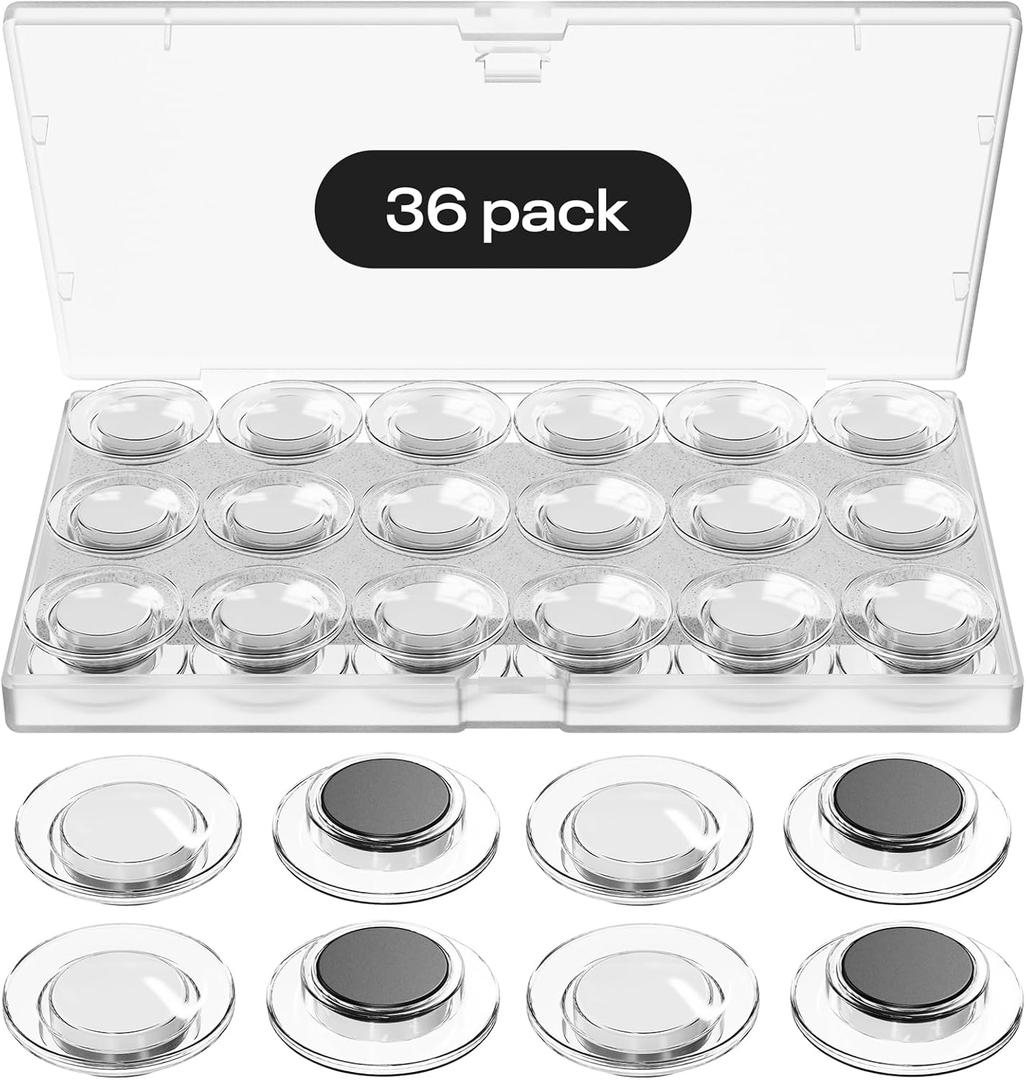 Optomni Clear Fridge Magnets, 36Pack Transparent Round Magnets for Refrigerator, Office & Classroom – Small Whiteboard Accessories for Dry Erase Boards