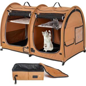 Mispace Portable Twin Compartment Show House Cat Cage/Condo - Easy to Fold & Carry Kennel - Comfy Puppy Home & Dog Travel Crate with Portable Carry Bag/Two Hammocks/Mats and Collapsible Litter Box