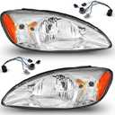 WEELMOTO Headlights Assembly For 2000-2007 Ford Taurus Headlight Assembly Replacement For 2000 2001 2002 2003 2004 2005 2006 2007 Ford Taurus Headlamp Chrome Housing Amber Reflector Left + Right Side