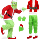 Christmas Costume Adults Men Santa Claus Suit 7PCS Deluxe Professional Furry Xmas for Adult Set, M