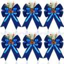 Syhood 6 Pcs Christmas Bows with Pine Cones Pine Needles Xmas Blue Velvet Bows Blue Velvet Ribbon Christmas Tree Wreath Decoration for Xmas Parties Indoor Outdoor Crafts DIY Decor