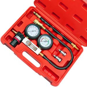 JIFETOR Cylinder Leak Down Tester Kit, Professional Dual Pressure Gauges Engine Compression Leakdown Detector Leakage Test Set for Gasoline Engine with 10 12 14mm Spark Plugs on Car Truck Motorcycle (Red)