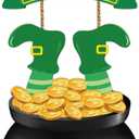 St Patricks Day Decorations St Patricks Day Wreath Door Decorations Wooden Wreaths for Front Door Hanger Gold Coin Jar Leprechaun Feet Welcome Sign Hanging Decor for Porch Wall Indoor Home Decor