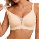 Womens Wireless Jelly Balconette Bra No Underwire Seamless Push Up Bras Mesh Sexy Deep V Everyday Tshirt Bra (Beige, XXXL)