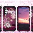 Hocase for Galaxy S23 FE Case, Heavy Duty Shockproof Protection Soft Silicone Rubber+Hard Plastic Bumper Hybrid Protective Case for Samsung Galaxy S23 FE 5G (6.4"") 2023 - Burgundy Flowers