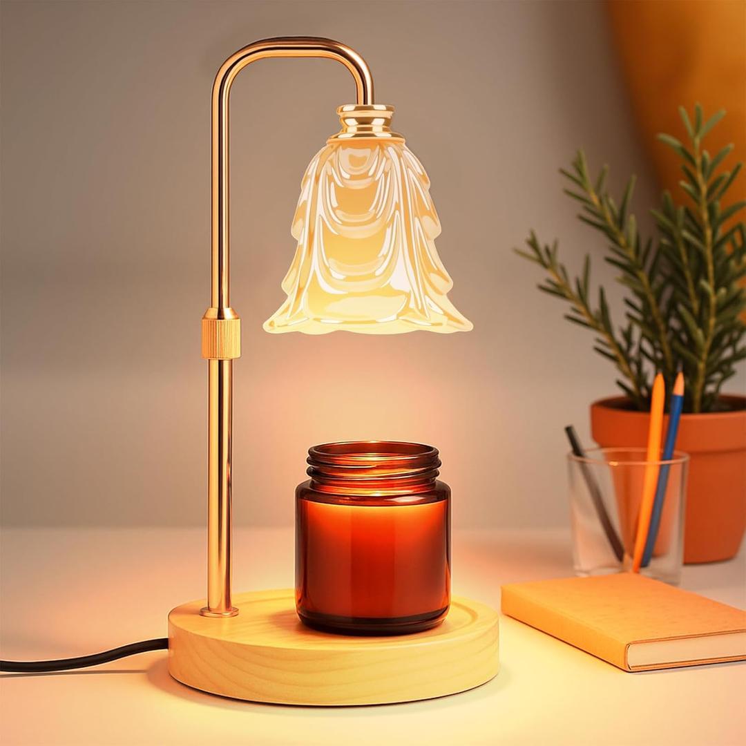 Candle Warmer Lamp with Timer and Dimmer, Electric Wax Warmers for Scented Candles with 5 Brightness Settings, Anti-Glare Lamp with Adjustable Height, Home Decor, Gift for Birthday, Valentines (Champagne)