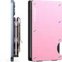 Slim Magnetic Wallet for Women, Compatible with MagSafe Wallet with Removable Money Clip, Rfid Blocking Metal Card Holder, Minimalist Wallet Compatible with iPhone 16/15/14/13/12 Series - Pink
