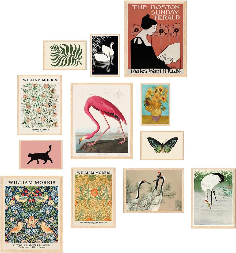 TRAMIN Vintage Eclectic Wall Art Prints, Modern Retro Maximalist Decor Aesthetic, Colorful Boho Gallery Wall Prints for Bedroom Dorm (Unframed)