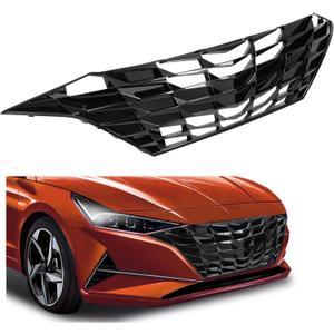 HECASA Front Grille Compatible with 2021-2023 Hyundai Elantra w/o Adaptive Cruise Control Bumper Grill Plastic Painted Black