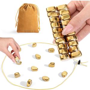 Upgraded Magnetic Chess Game Set with 20 Larger Golden Stones & Rope, Portable Magnet Game, Fun Strategy Puzzle for Kids & Adults, Family Party Travel Cluster Game