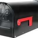 Metal Post Mount Mailbox for House Outside,Galvanized Steel Medium Capacity Mail Box with Red Flag,Modern Weatherproof Mail Boxes,Black Residential Mailboxes,18.8 x 9 x 6.7 inches