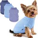 3 Pack Dog Shirt for Small Supplies Functional Waffle Dog Clothes Warm Soft Sweatshirt Outfit for Dogs Cats Pet Apparel, navy+blue grey +blue, S (Back: 11.8",Chest: 15.7", 5.5-10Ibs)