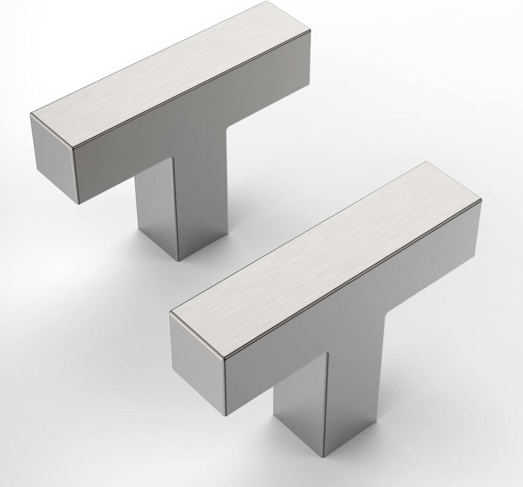 Amerdeco 10 Pack Brushed Satin Nickel Cabinet Knobs 2 Inch Length Single Hole T Bar Cabinet Pulls for Drawer Dresser Cupboard