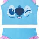 Disney Stitch Girls Bikini, Two Piece Swimsuit with Adjustable Straps, Bathing Suit, Swimwear, Ages 5-14 (11-12 Years, Blue/Pink Stitch)