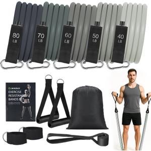 WIKDAY Exercise Resistance Bands with Handles for Working Out Workout Bands Set with Door Anchor for Physical Therapy, Yoga, Pilates (Extra Heavy (40-300lb), Gray)